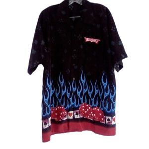 Ferugini Lucky Las Vegas Hot Streak Flaming Dice Aces Button Shirt Black Large